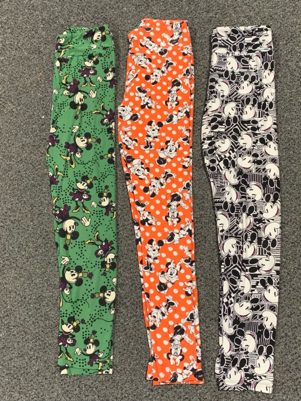 Bundle of LulaRoe Minnie and Mickey Mouse leggings one size fits small to medium